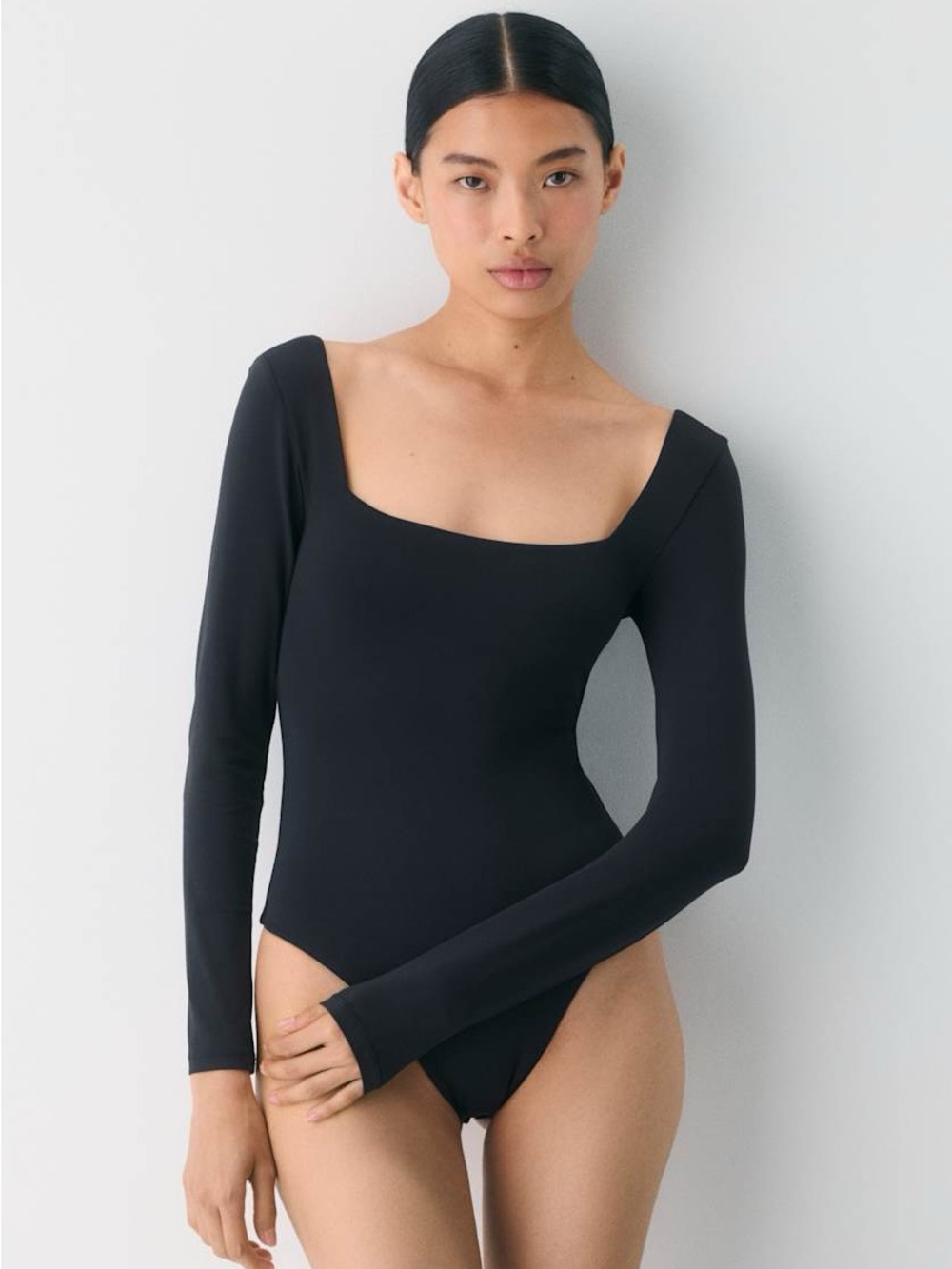 Aritzia Black Square-Neck Long Sleeve Bodysuit